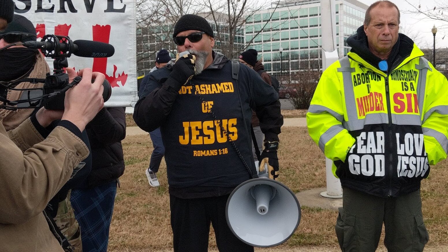 Street preaching with megaphone - Not Ashamed of Jesus